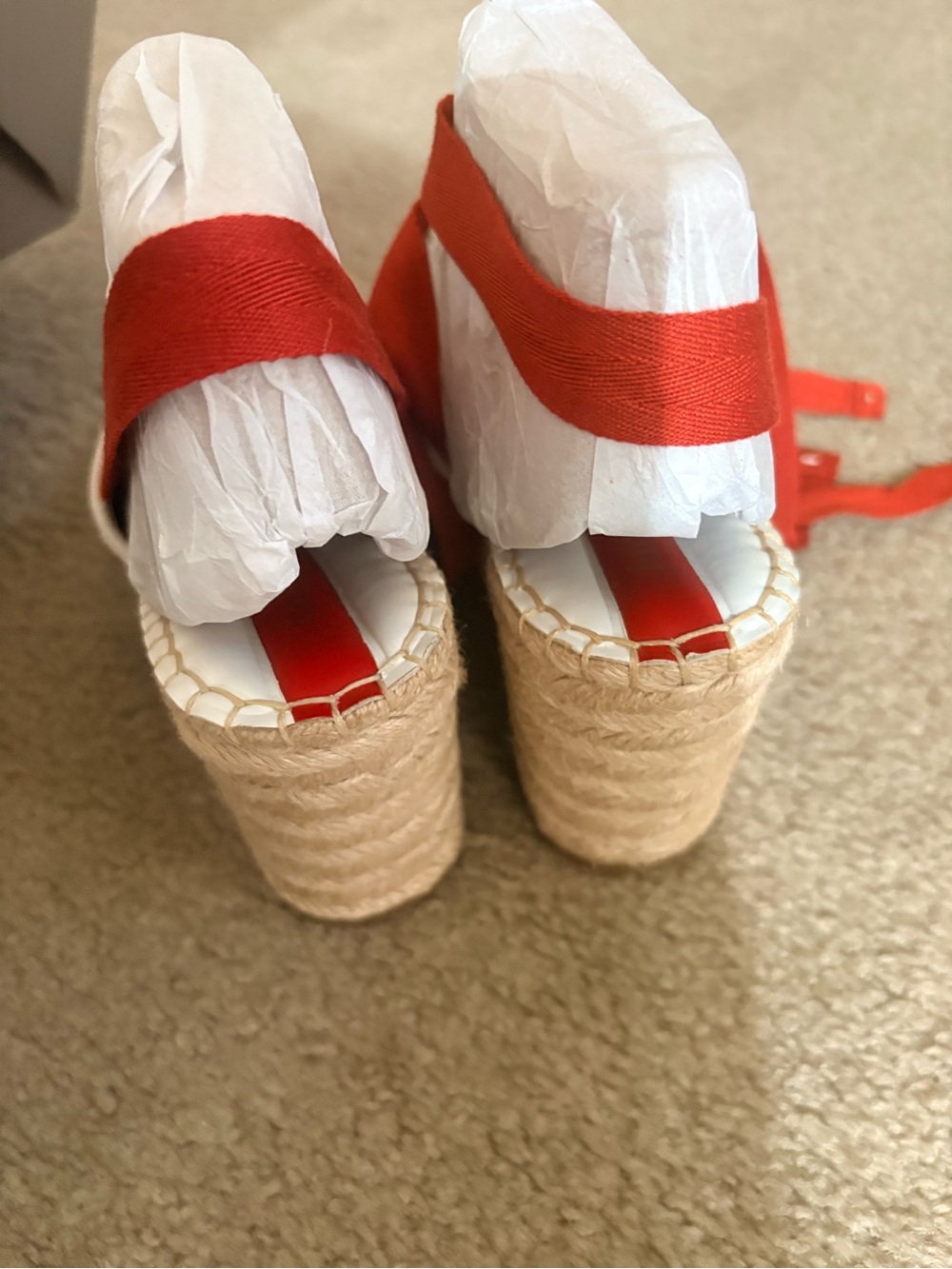 Franco Sarto Red Woven Espadrille Wedge with Ankle Wrap - Picture 6 of 9
